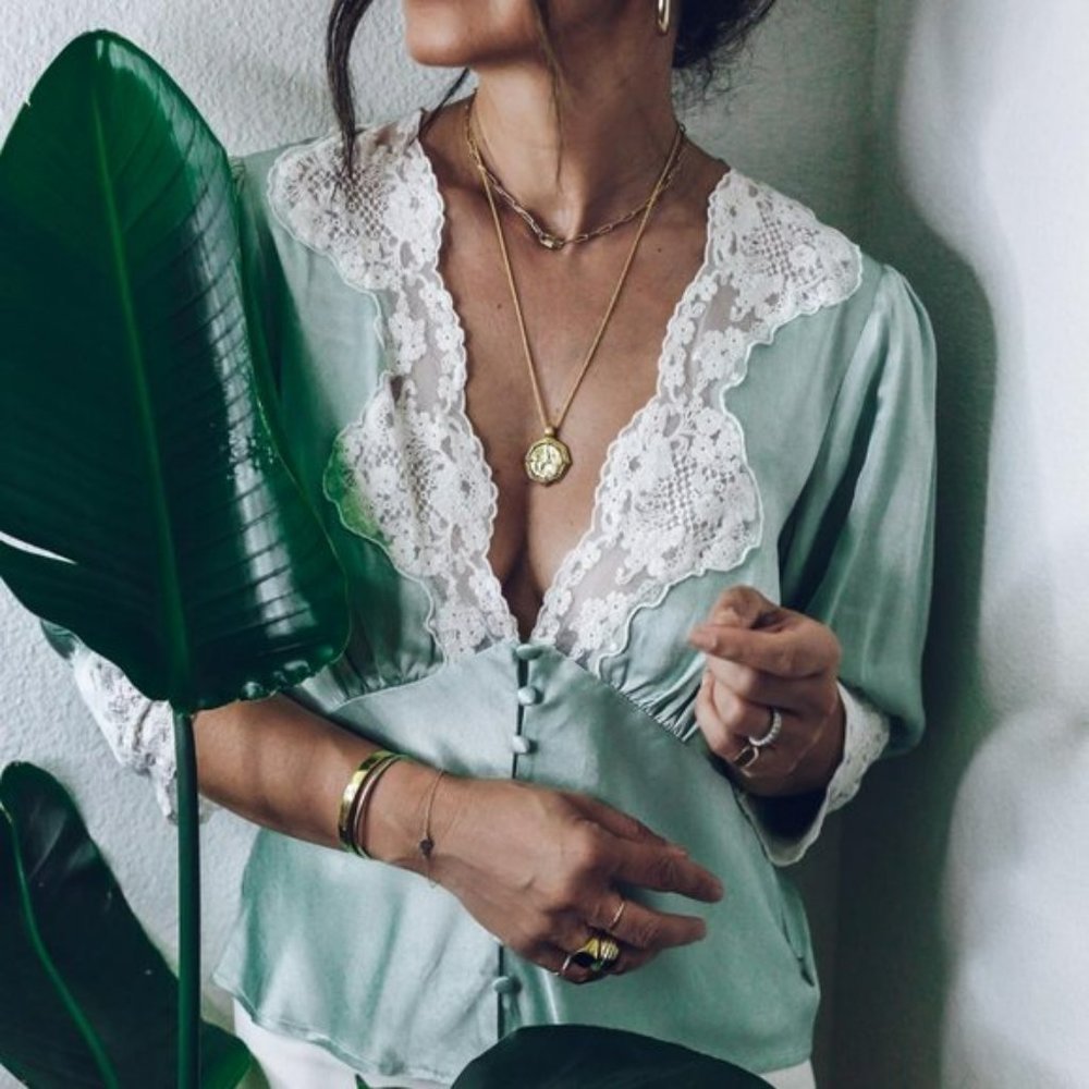 Rixo Amanda Lace Insert Top Mint